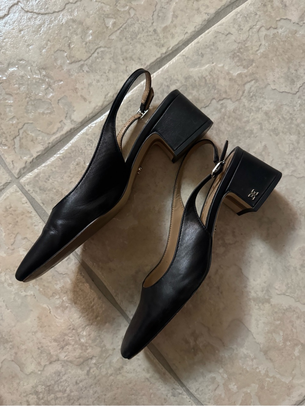 Sam Edelman Black Leather Slingback Pointed Block Heels
